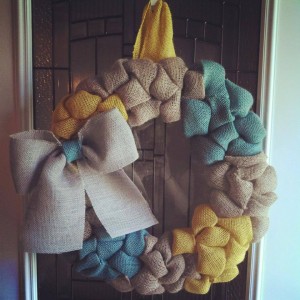 Brown, Turquoise and yellow wreath with grey accent bow!