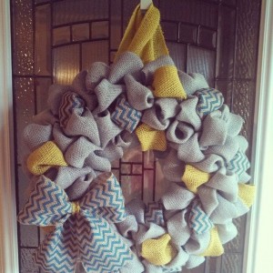 Beautiful Grey, Yellow, and Turquoise Chevron Wreath!