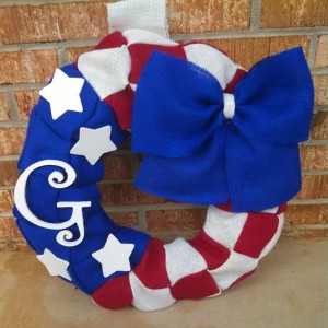 Burlap 4th of July Wreath. Made with Royal Blue, Red, and White Burlap. Perfect for celebrating the 4th of July!