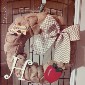 Teacher Appreciate Wreath! This perfect natural brown burlap wreath would make any teacher feel appreciated! It had a white chevron bow and  letter with added teacher decor!