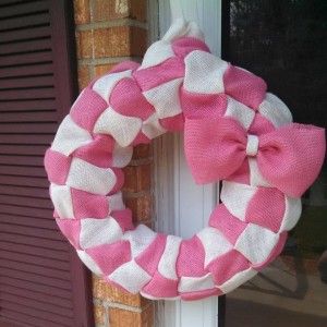 Pink and White Burlap wreath, perfect for a newborn baby girl!