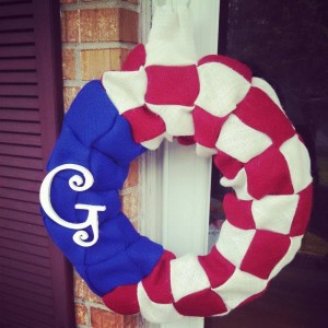 Burlap 4th of July Wreath. Made with Royal Blue, Red, and White Burlap. Perfect for celebrating the 4th of July!