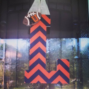 Orange and Navy Chevron with added football with AU and white burlap hanger