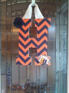 Orange and Navy Chevron with added Navy Decor and white burlap hanger and Football with AU