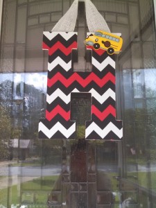 Red, Black, and White Chevron fabric covered letter.