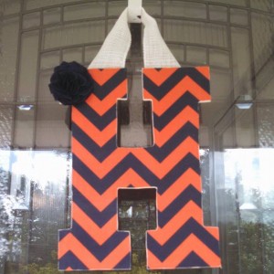 Orange and Navy Chevron with added Navy Decor and white burlap hanger