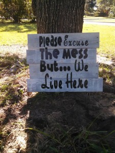 Please excuse the Mess but...We Live here Pallet Art Sign