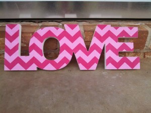 Dark and Light Pink Chevron Fabric covered wooden "Love"